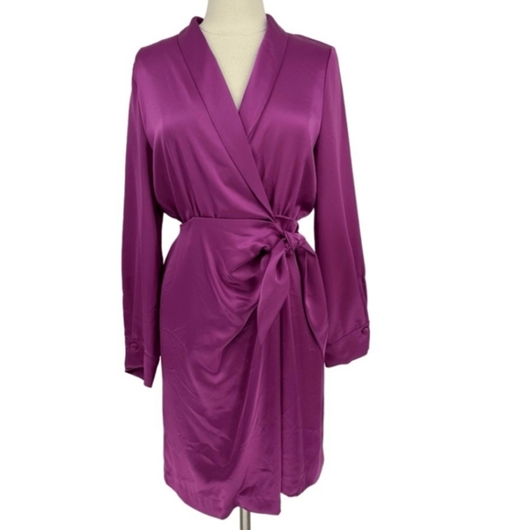 NANUSHKA Pink Liquid Satin Shawl Collar Draped Wrap Mini Dress Size S Party Glam - Picture 1 of 16